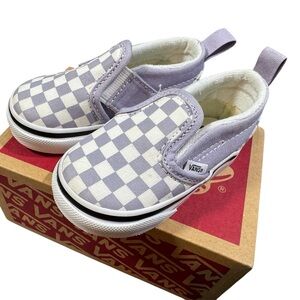 Vans Kids Checkered Slip-On Shoes - Purple and White